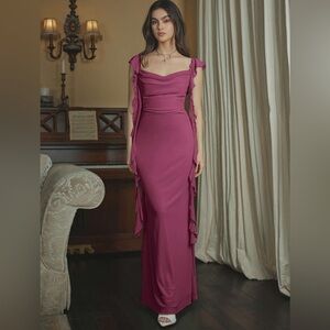 CIDER MAUVE MESH RUFFLE HEM MAXI DRESS